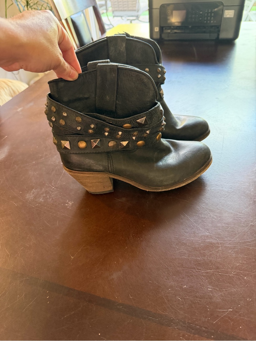 Circle G Black Studded Leather Ankle Booties
